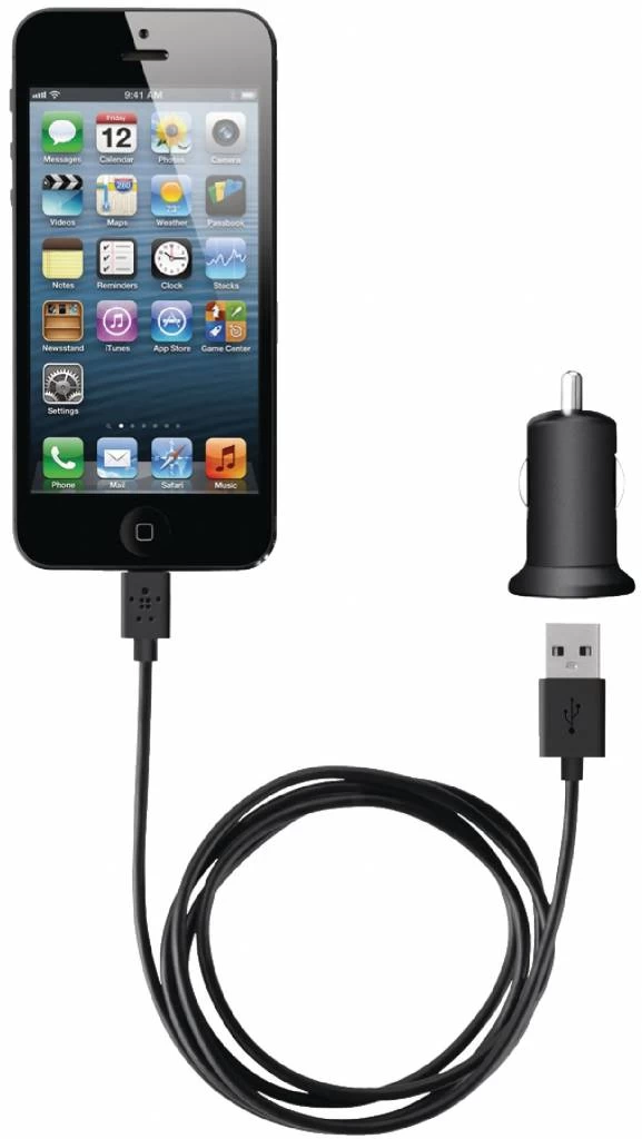 Belkin Belkin 2.1A Car Charger + Lightning ChargeSync Cable For IPhone 5 - Black - Afbeelding 2