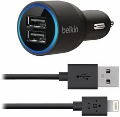 Belkin Belkin Dual Autolader 2,1A En Lightning/USB-kabel - Black