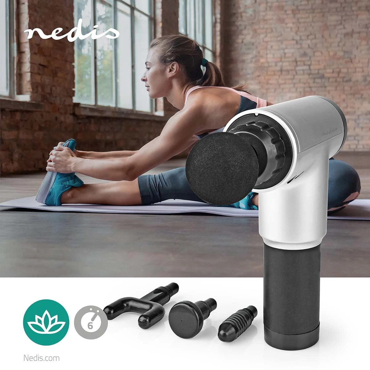 Nedis Nedis HCMSG100 Massage Gun (Klop En Compressiemassage, Oplaadbaar, 4 Opzetstukken) - Afbeelding 3