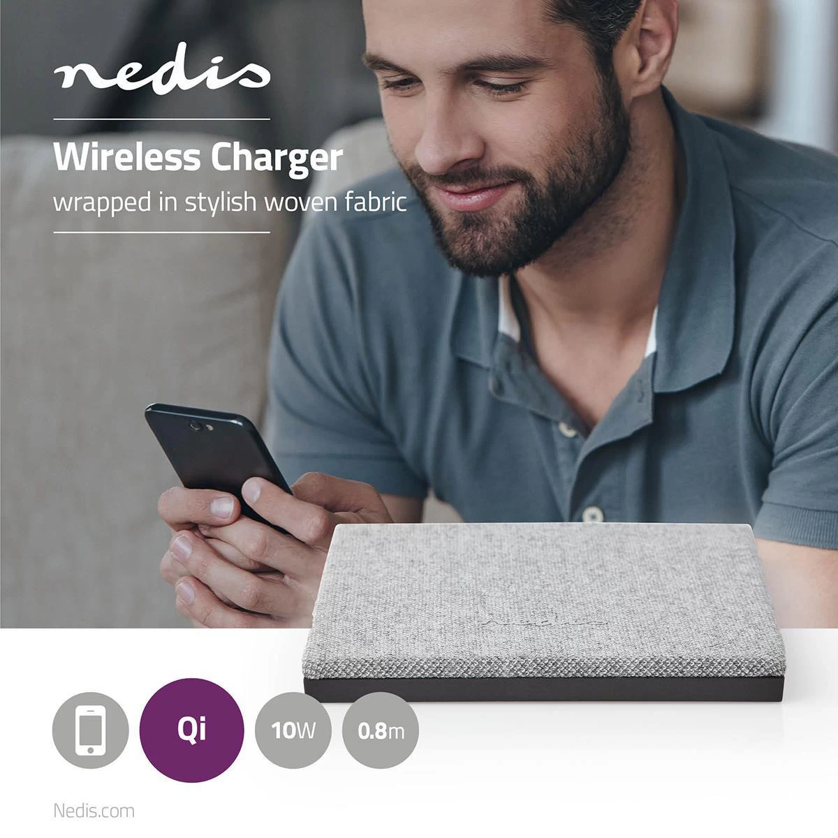 Nedis Nedis Qi Draadloze Oplader Met Stoffen Bekleding 10W - Grijs - Afbeelding 6